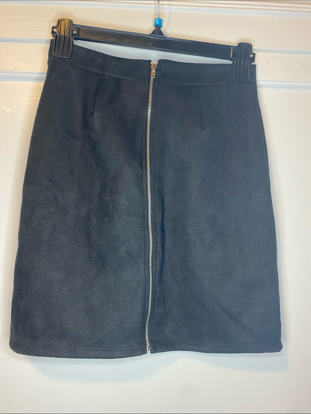 Windsor Black Suede Look Bodycon Mini Skirt Zip Front Sz M